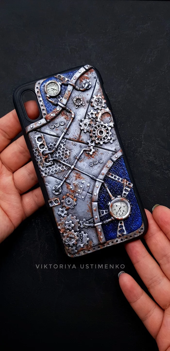 Phone case - My, Needlework without process, Steampunk, Polymer clay, Case for phone, Needlework, Video, Longpost