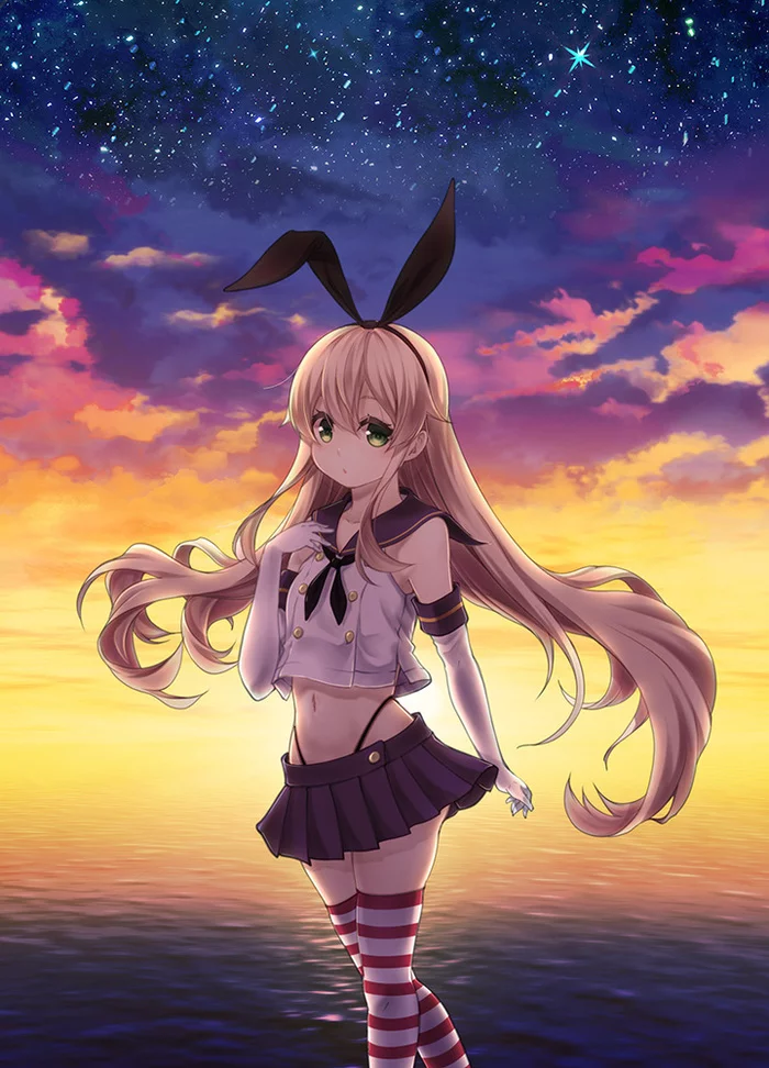 Against the backdrop of the setting sun - Kantai collection, Shimakaze, Anime art, Anime, Games