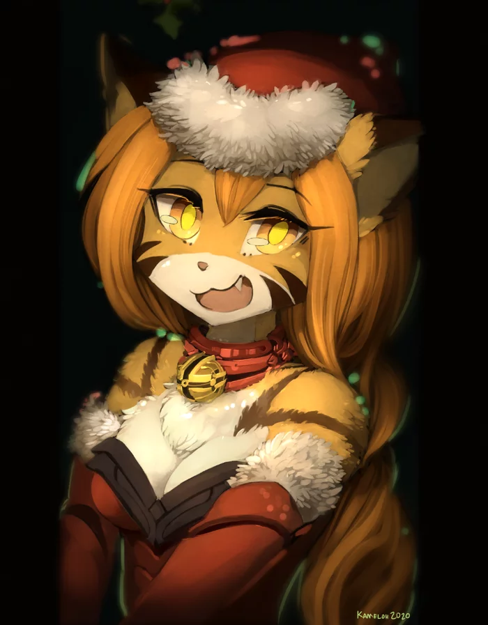 Flora Xmas 2020 - Furry, Art, Flora, Twokinds, Kameloh, Furry tiger, Christmas, New Year