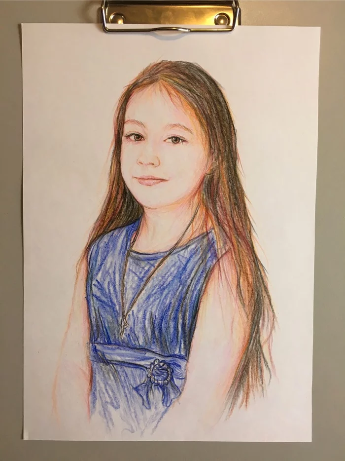 Watercolor pencils - My, Portrait, Portrait by photo, House, Village, Children, Girl, Retro, Watercolor, Paper, Longpost