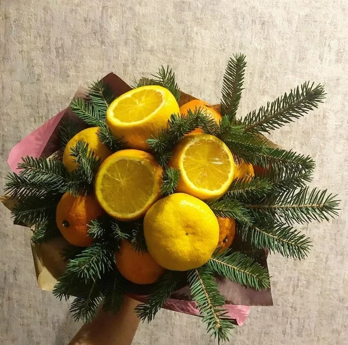 Edible bouquets, or my first post on Pikabu - My, Unusual bouquets, Wife, New Year, First post, Longpost