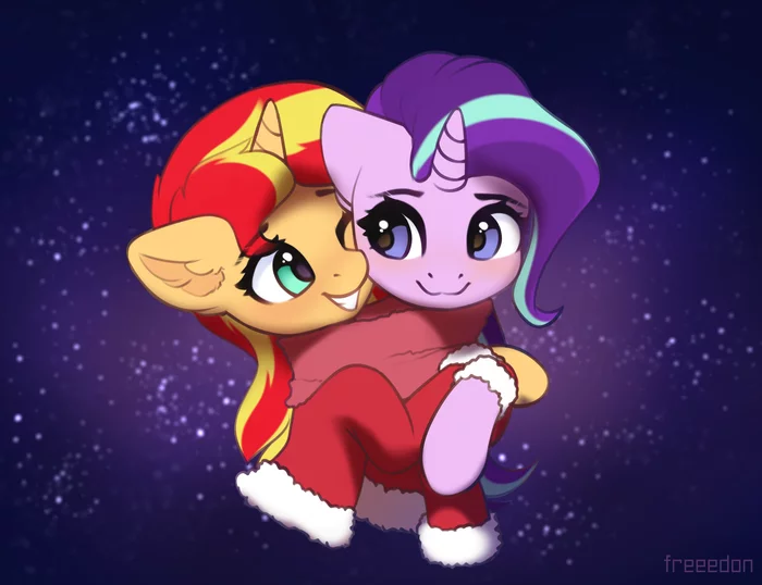 Hugs - My little pony, PonyArt, Sunset shimmer, Starlight Glimmer, Freeedon