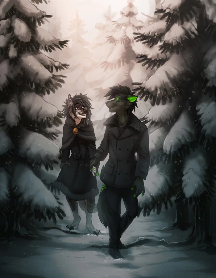 Winter walk - Furry, Anthro, Art, Furry canine, Hybrid, Ariadog