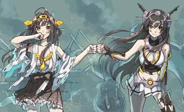 Kongou and Nagato - Kantai collection, Anime, Anime art, Kongou, Nagato