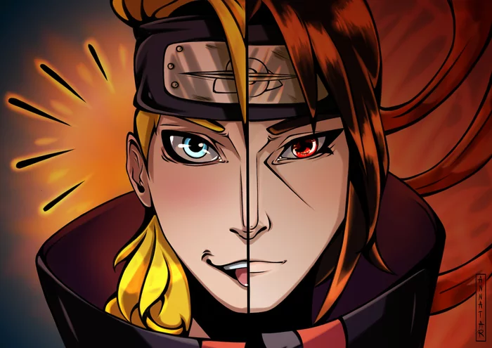 Naruto contrast - Моё, Anime Art, Наруто, Итачи Учиха, Дейдара, Я художник - я так вижу, Художник