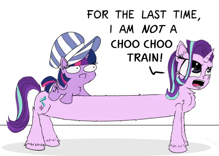 Сумеречная табуретка на Звёздосветном поезде - My Little Pony, Twilight sparkle, Starlight Glimmer, Squatpony