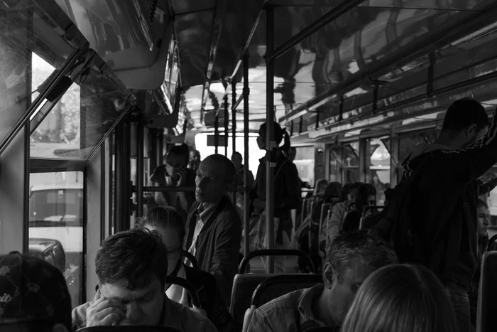 Evening tram - My, The photo, Tram, Black and white