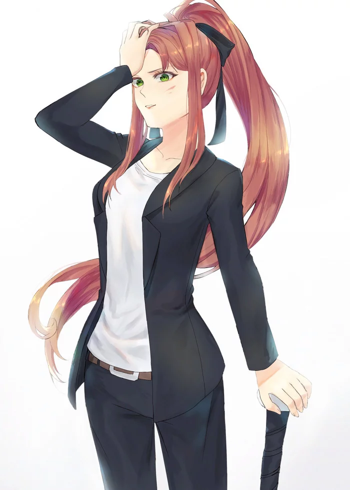 Monika after beating up the bad guys - Doki Doki Literature Club, Monika, Anime Art, Визуальная новелла, Аниме, Monika (Doki Doki)