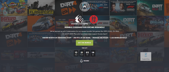 Humble Codemasters Racing Rebundle Steam, Humble Bundle,  , Dirt, Dirt 4, Dirt 5, Overlord, Operation Flashpoint,  1, F1 2017, DLC