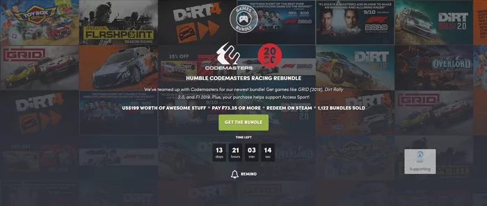 Humble Codemasters Racing Rebundle - Steam, Humble bundle, Not a freebie, Dirt, Dirt 4, Dirt 5, Overlord, Operation Flashpoint, Formula 1, F1 2017, DLC