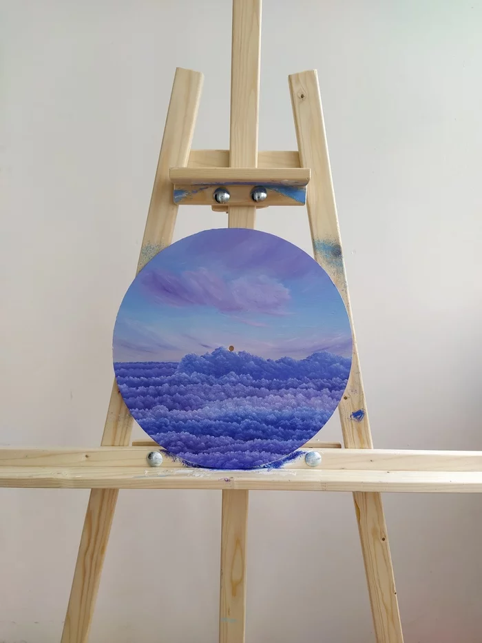 Clock with clouds - My, Oil painting, Clouds, Wall Clock, Longpost