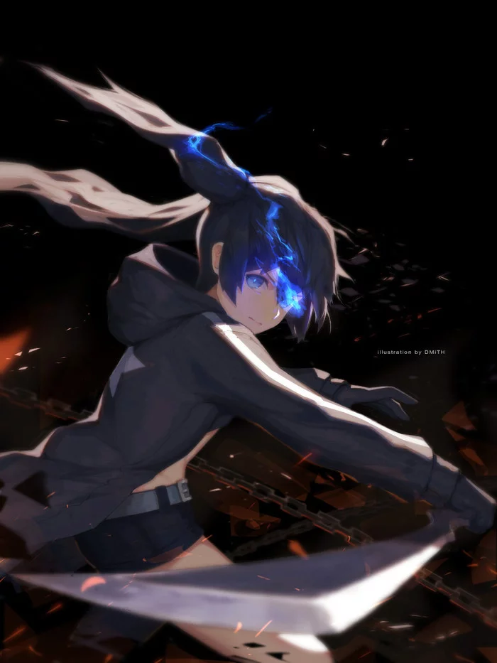 Girl with Katana - Anime, Anime art, Katana, Girls, Magic, Black rock shooter