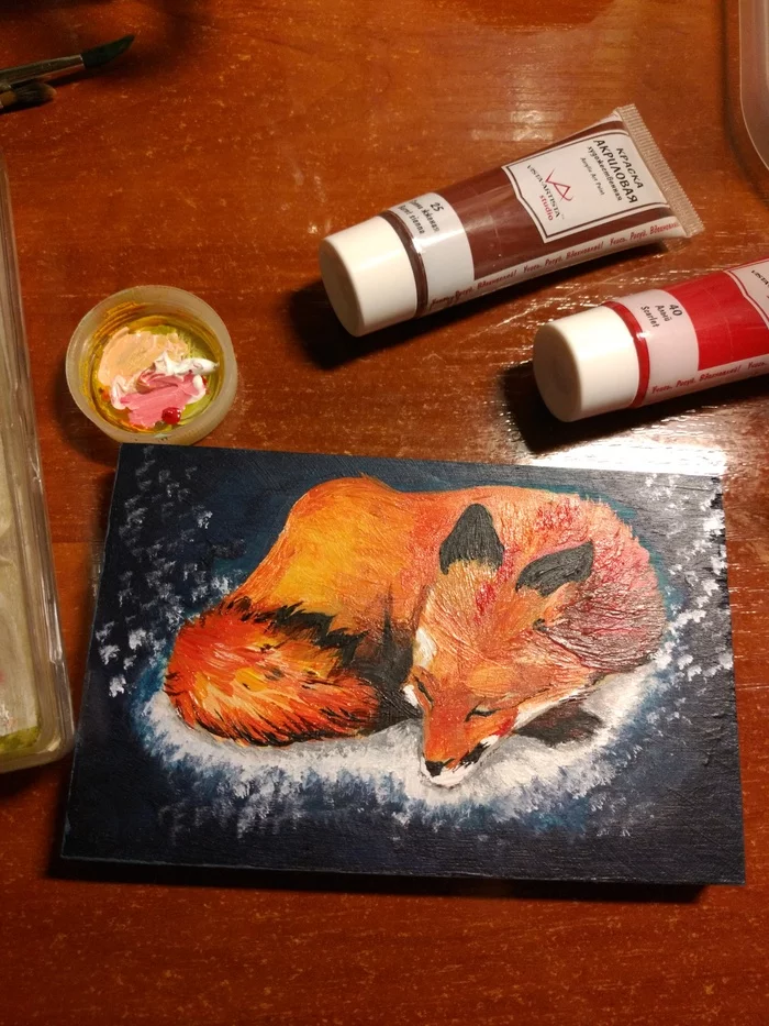 Chanterelle - My, Fox, Casket, Painting, Hobby, Animals, Creation, Acrylic, Painting, Longpost