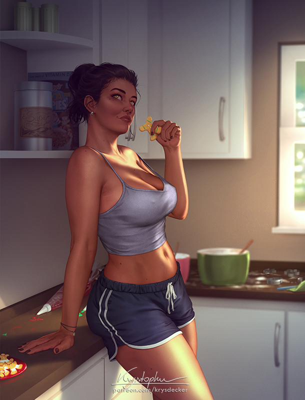 Cooking cookies - Art, Drawing, Girls, Krysdecker