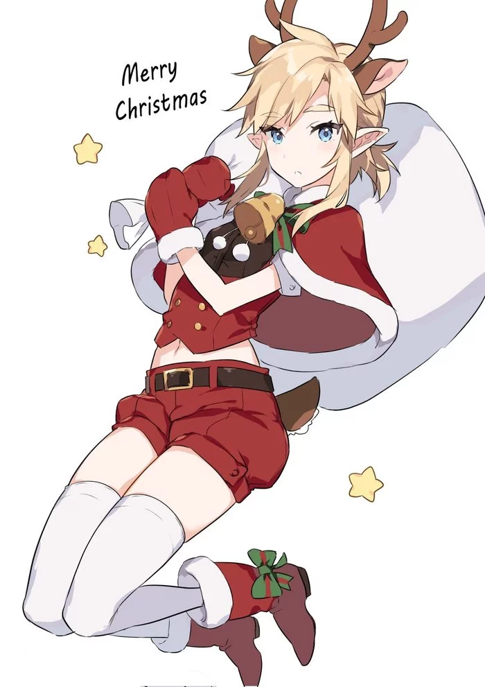 Merry Christmas - Its a trap!, Anime trap, The legend of zelda, Link, Femboy, Christmas, Animal ears, Stockings