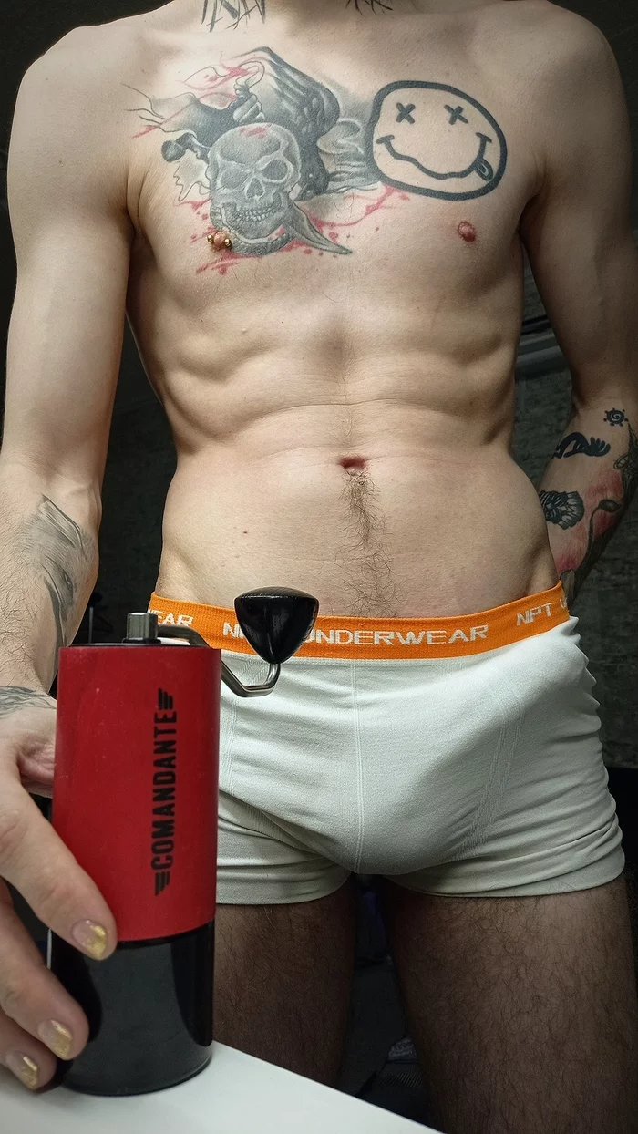 Informal. Coffee - NSFW, My, Mr Playgirl, Torso, beauty, Tattoo, Longpost, Playgirl, Author's male erotica