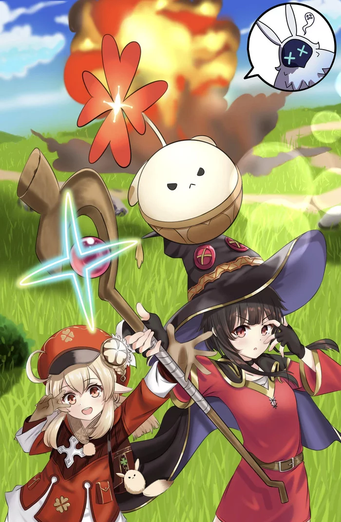 Explosive cuties - Genshin impact, Klee (Genshin Impact), Konosuba, Megumin, Anime art, Anime, Crossover, Games