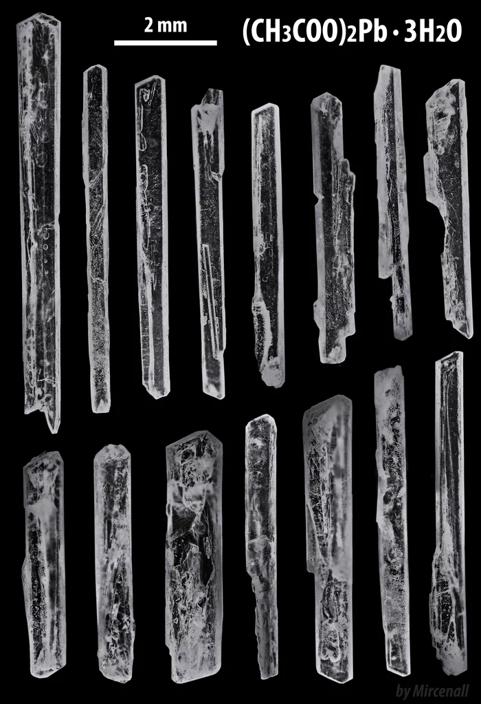 Lead(II) acetate crystals - My, Crystals, Lead, Chemistry, League of chemists, Microfilming, Vinegar, Longpost