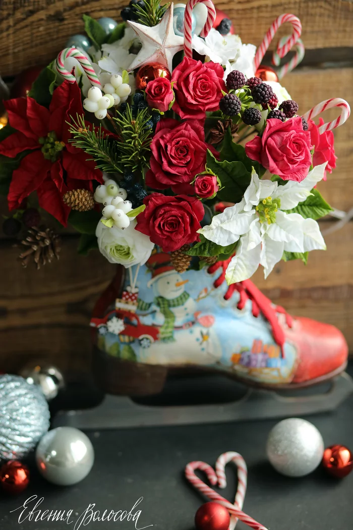 Handmade New Year's bouquet made of cold porcelain - Needlework without process, Handmade, Polymer floristry, Cold porcelain, Flowers, Longpost