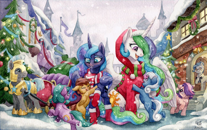Christmas in Canterlot My Little Pony, Ponyart, Princess Luna, Princess Celestia, The-wizard-of-art