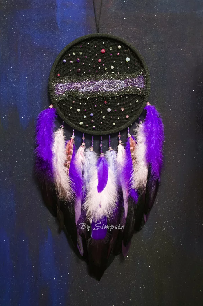 Dreamcatcher - space panel - Galaxy of Star Rivers - My, Bysimpeta, Dreamcatcher, Needlework without process, Handmade, Space, With your own hands, Hobby, Stars, Needlework, Galaxy, Weaving, Night, Longpost