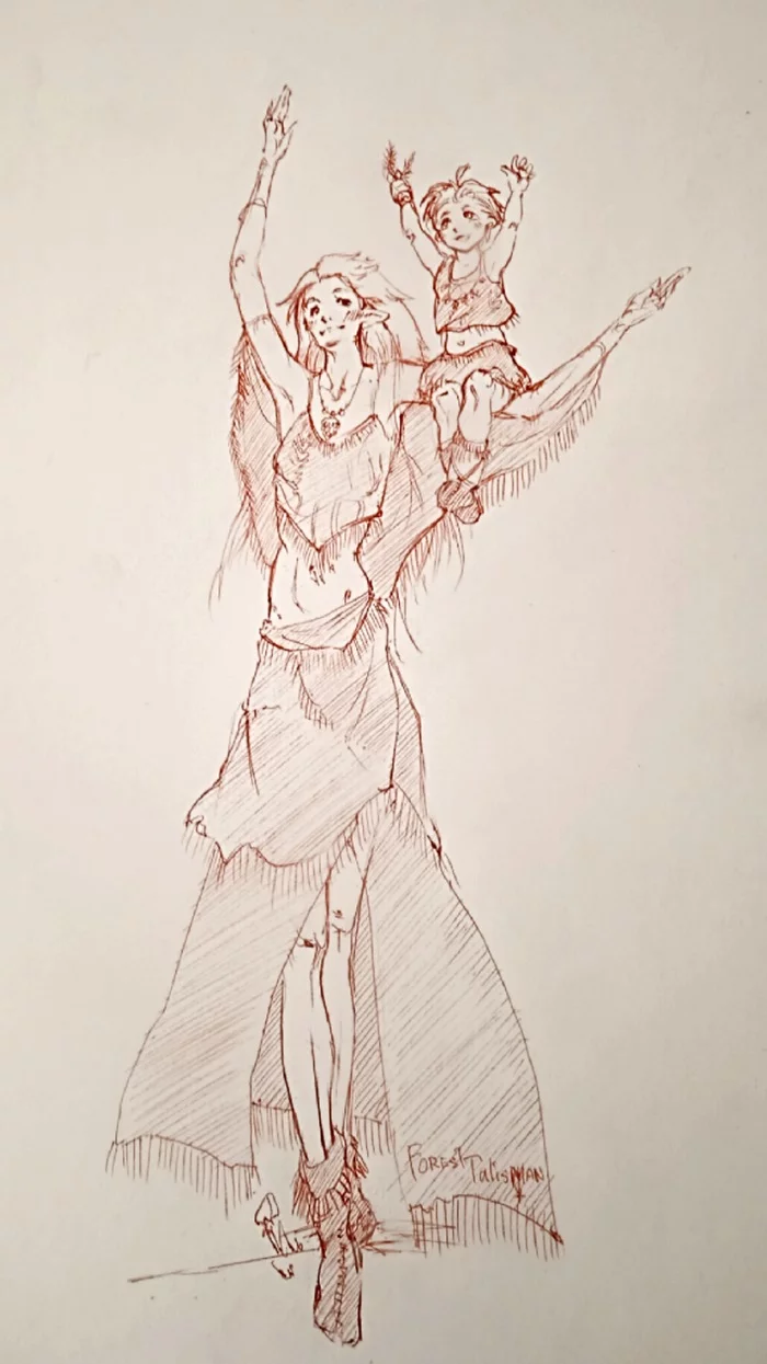 Reply to the post Yolka and her elchonok - My, Christmas trees, Tree, , Drawing, Pen drawing, League of Artists, Art, I'm an artist - that's how I see it, Reply to post, , Humanization