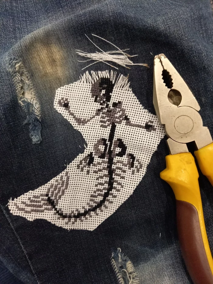 Skeleton Mermaid - My, Embroidery, Cross-stitch, Needlework, Needlework with process, Longpost