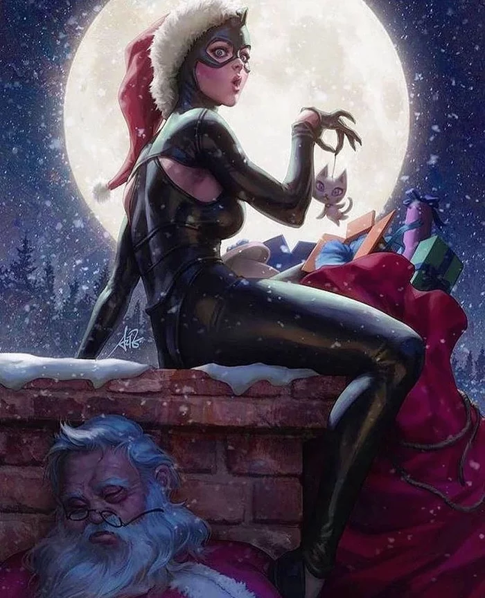 What happened to Santa? - Santa Claus, Art, Christmas, New Year, Dc comics, Catwoman, Artgerm