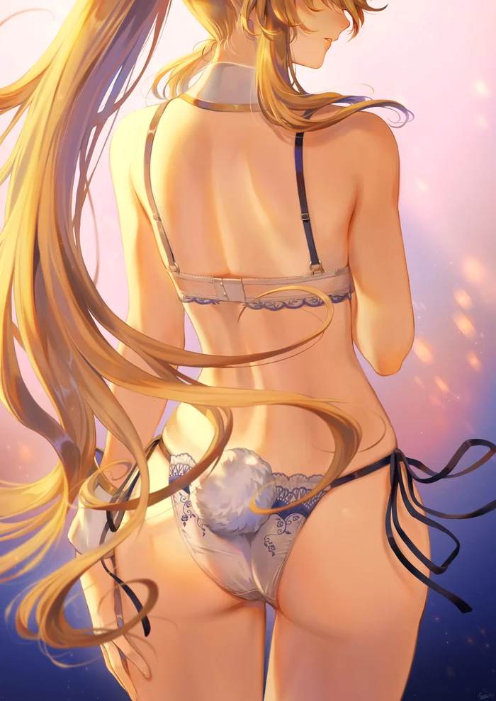 Artoria Pendragon - NSFW, Art, Anime, Anime art, Fate, Fate grand order, Artoria pendragon, Girls, Erotic, Hand-drawn erotica, Underwear, Booty, Back view, Bunny tail, Mashu 003