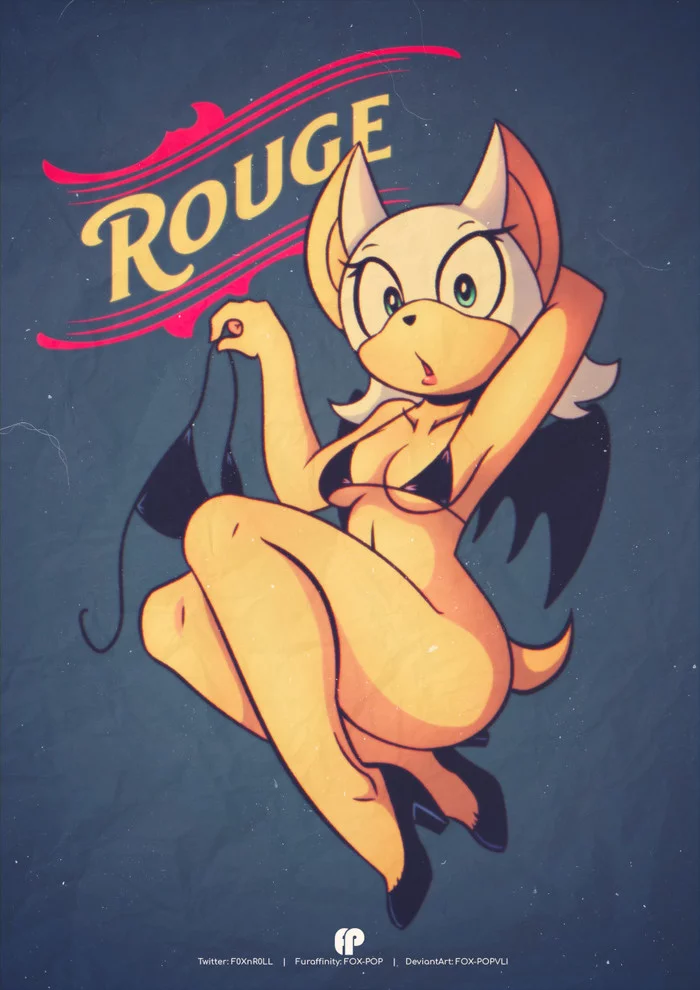 Rouge - NSFW, Фурри, Furry Art, Ежик Соник, Rouge the Bat, Furry Edge, Винтаж, Pin Up, Fox-Pop