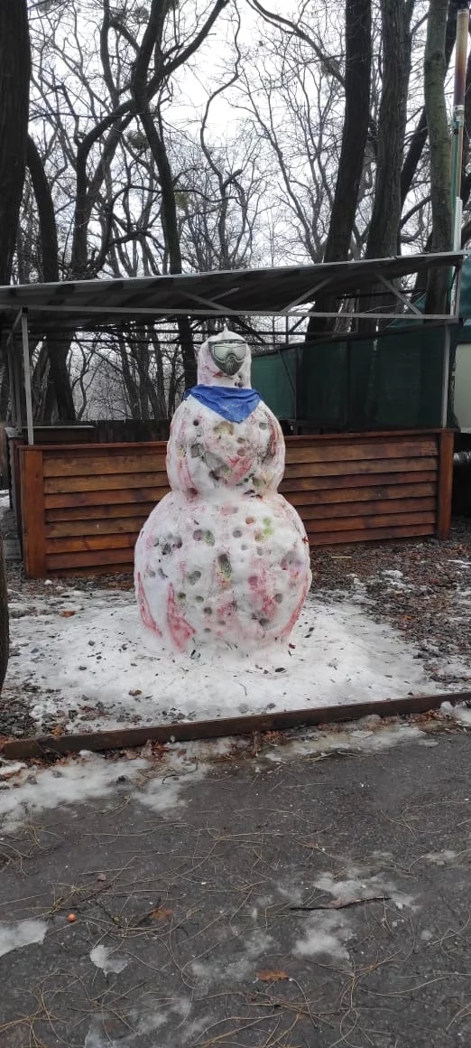 Finally got some snow, creepy snowman - My, Snow, snowman