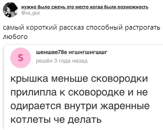 До слез - Twitter, Скриншот, Крышки, Сковорода, Котлеты, Что делать, До слез, Рассказ, Жизньболь