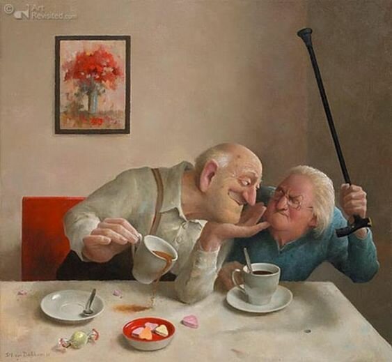 Hooligan and quarrelsome pensioners in the paintings of Marius van Dokkum - Painting, Artist, Longpost, Retirees, Marius Van Dokkum