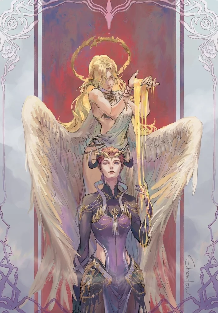 Angel and demon - Overwatch, Mercy, Art, Games, Moira