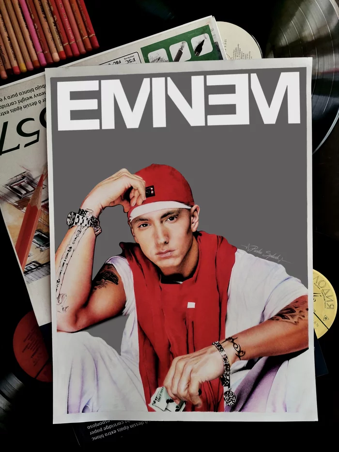Is this a drawing or a photo? - My, Eminem, Portrait, Rap, Pencil drawing