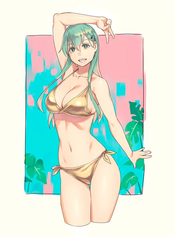 Golden Suzuya - Kantai collection, Suzuya, Bikini, Swimsuit, Anime, Anime art, Yuji