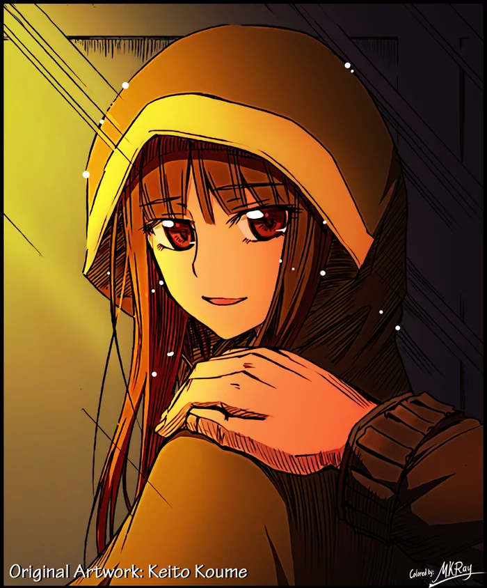 [Colorization] Under the golden rays... - Spice and wolf, Colorization, Art, Anime, Anime art, Koume Keito, Holo