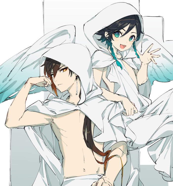  Genshin Impact, , Anime Art, Venti (Genshin Impact), Zhongli (Genshin Impact)
