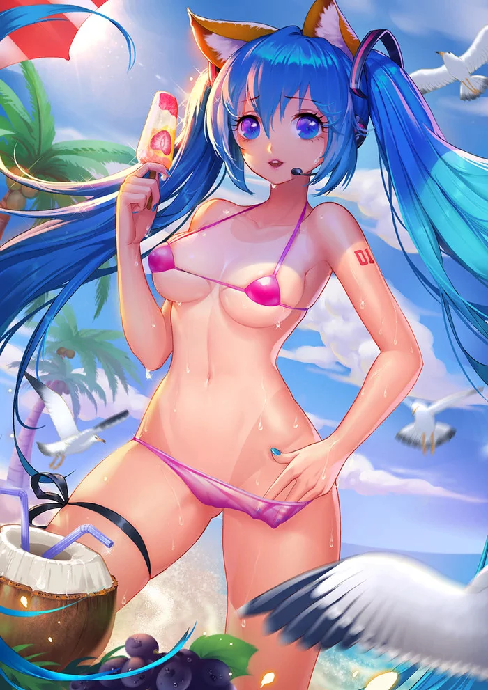 Мику - NSFW, Hatsune Miku, Vocaloid, Anime Art, Арт, Эротика, Animal Ears