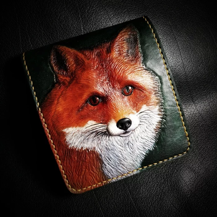 Women's bifold Chanterelle - My, Leather, Wallet, Beefold, Fox, Needlework with process, Leather products, Video, Longpost