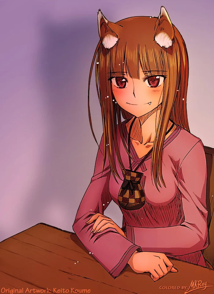 [Colorization] Congratulations to the Pikabushniki - Spice and wolf, New Year, Congratulation, Colorization, Anime art, Holo, Koume Keito, Pick-up headphones