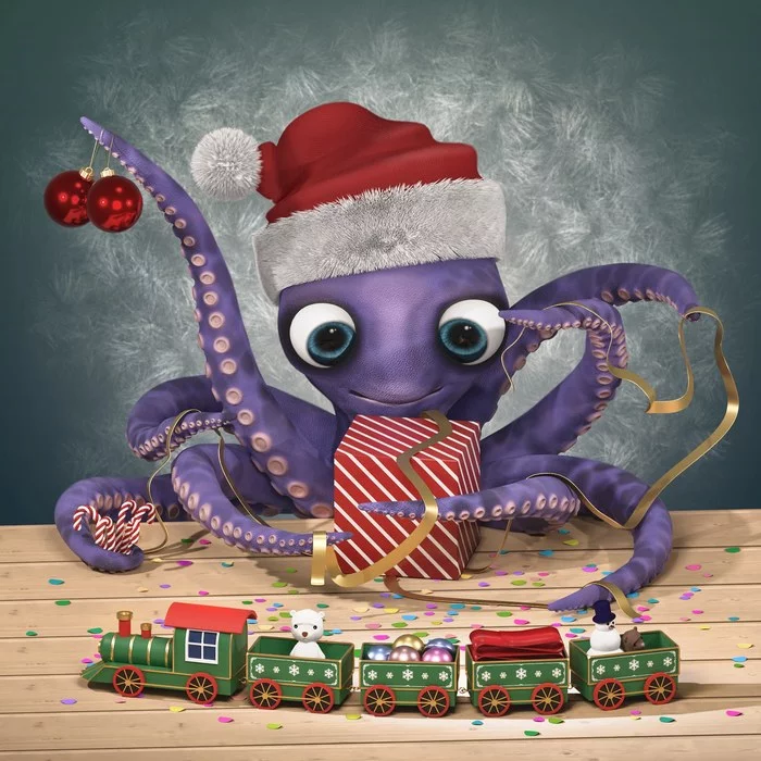 Happy New Year everyone! - My, New Year, Octopus, Blender