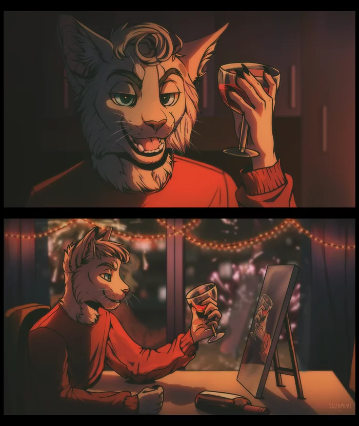 New year's night - Furry, Furry art, Furry feline, New Year, Suzamuri