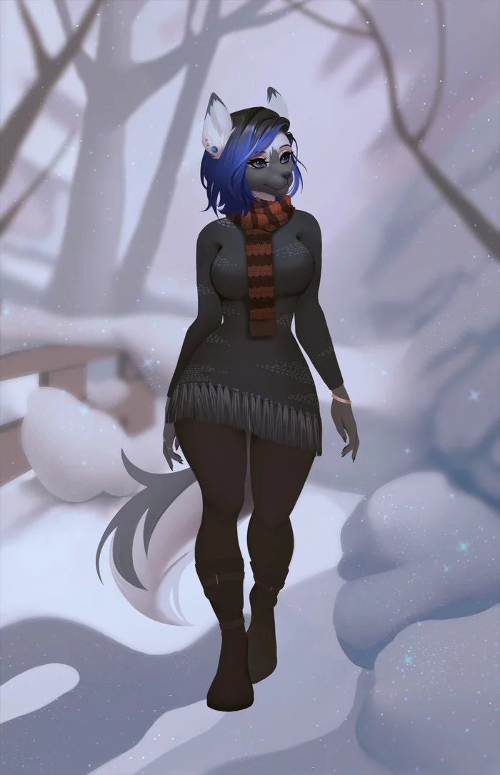 Winter walk - Furry, Anthro, Art, Furry canine, Frieder1