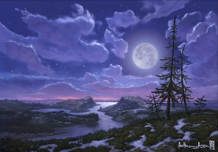 Moonlight night - Art, Drawing, Night, moon, Anthonyavon