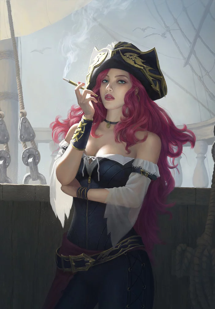 Miss Fortune - Drawing, Pirates, Miss fortune, Girls, League of legends, Art