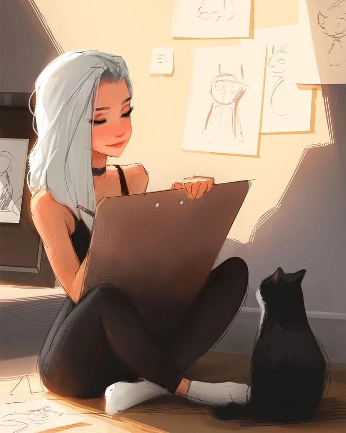 Artist's Corner - Drawing, Girls, cat, Artist, Sam yang, Art, Choker