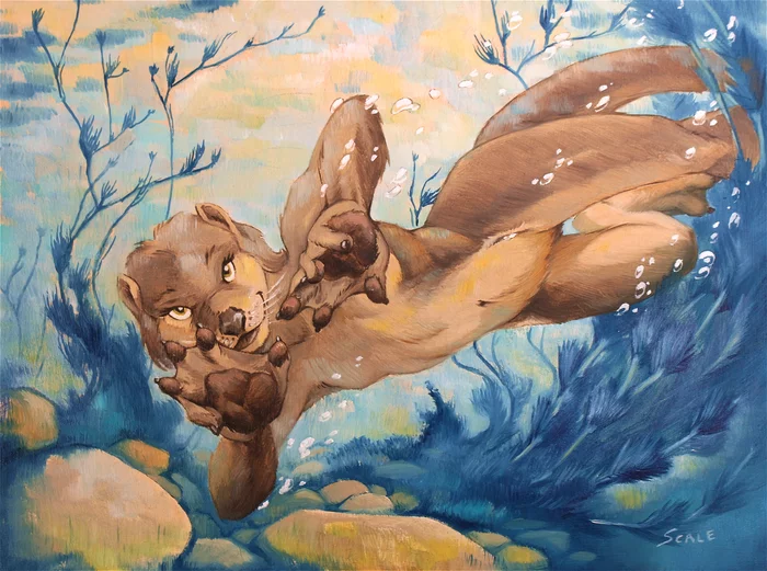 Flash - Furry, Furry art, Furry Mustelidae, Furry Otter, Under the water, Scale