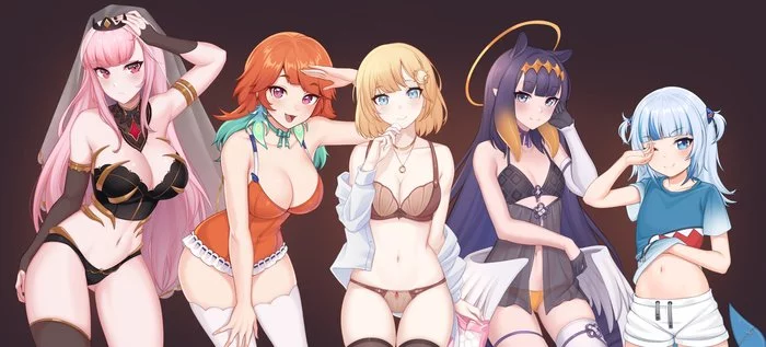 Girls - NSFW, Anime, Anime art, Hololive, Mori calliope, Watson amelia, Gawr gura, Virtual youtuber