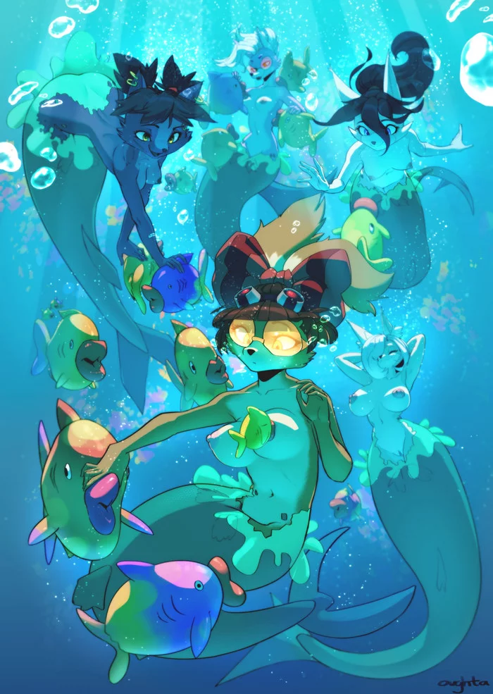 Mermaids - NSFW, Furry, Art, A fish, Mermaid, Under the water, Furotica, Oughtansfw